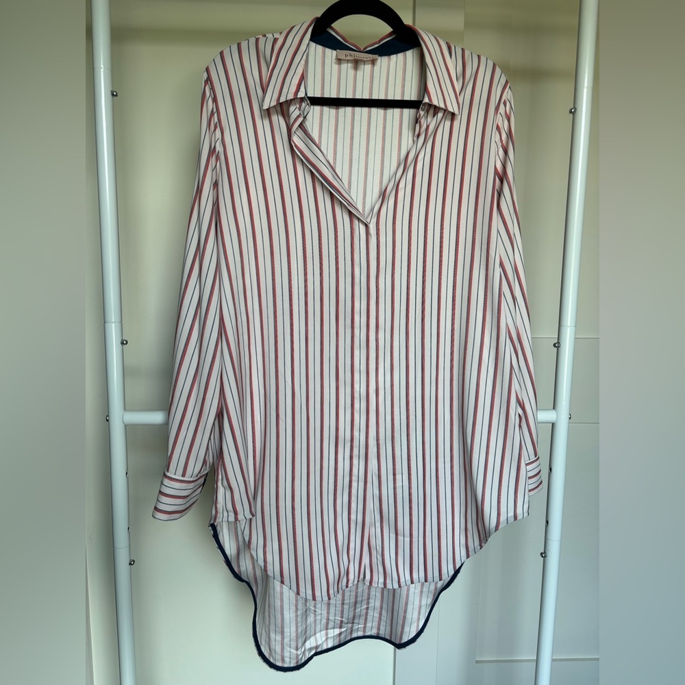 Philosophy Republic Clothing Red and White Striped Button-Up Shirt